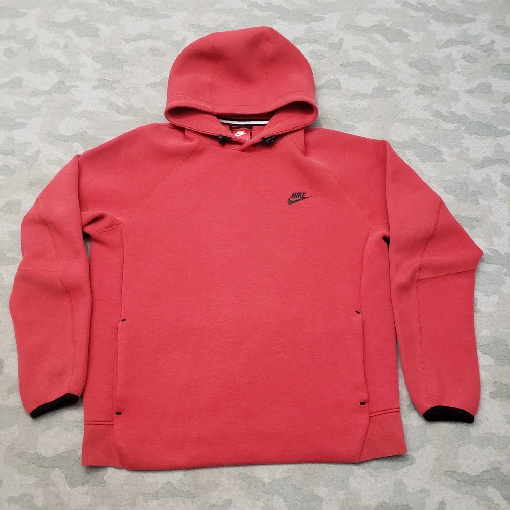 Nike Hoodie Women Large Red Tech Fleece Pullover Athletic Athleisure Gym Fitness